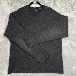Vintage Gap Sweater Mens Large Gray Lambswool V Neck Fisherman 90s‎ Grandpa Dad